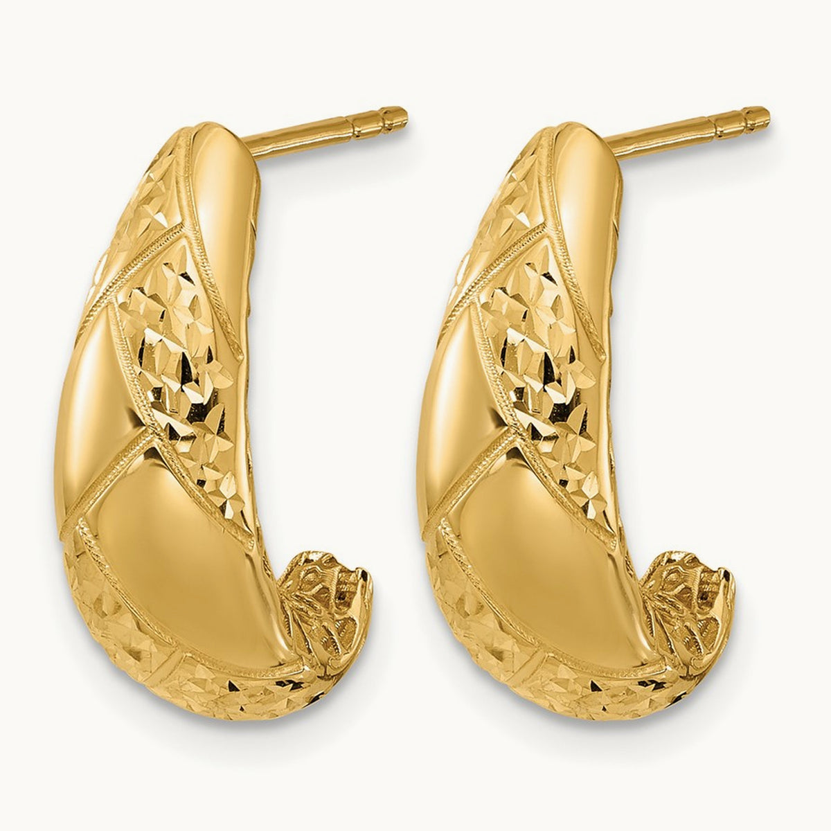 Polished and Diamond-cut J-Hoop Earrings — Leslie's — photo set