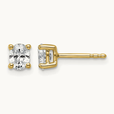 Oval Four-Prong Stud Earrings, 0.50-6.00 ct tw Lab-Grown Diamond — 1/2 ct, 14K Yellow Gold