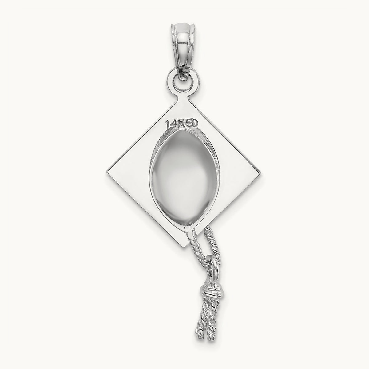 3-D Graduation Cap with Moveable Tassle Charm — 14K White Gold