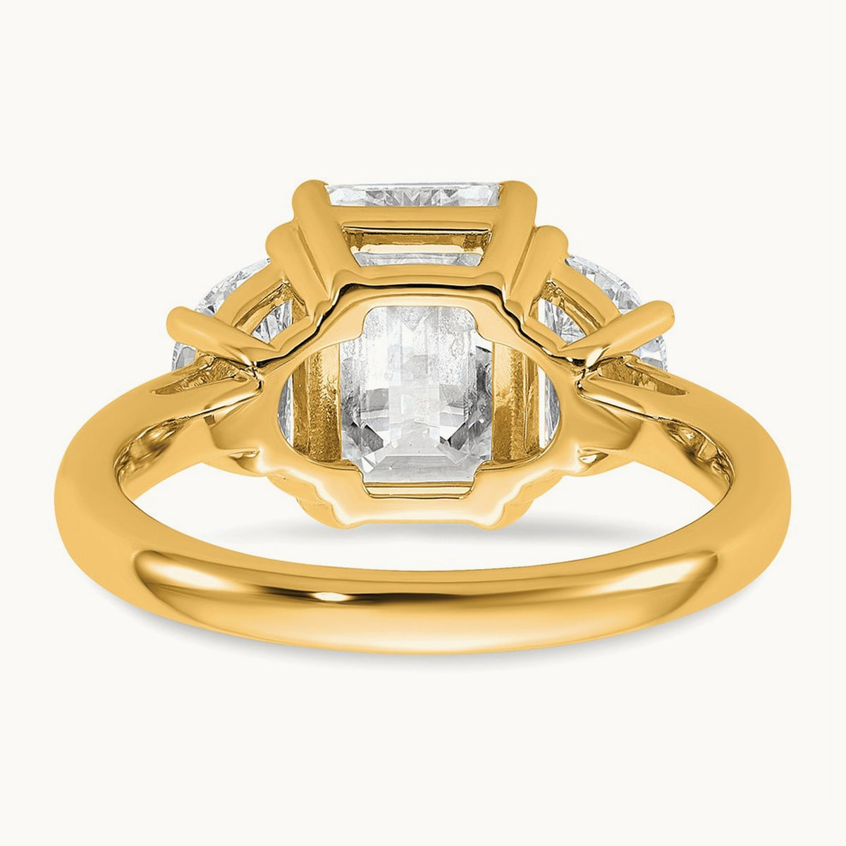 Semi-Mount Emerald & 1/2 Moon 3 Stone Engagement Ring, 0.25-1.00 ct tw Lab-Grown Diamond — 1 ct, 14K Yellow Gold