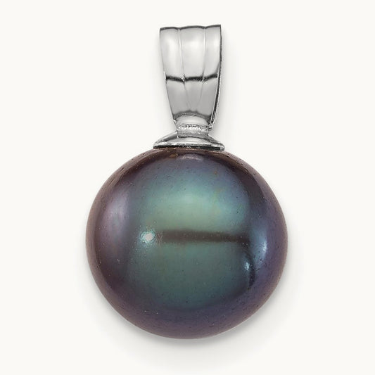8- Black Round Freshwater Cultured Pearl Pendant, 9mm, 14K White Gold