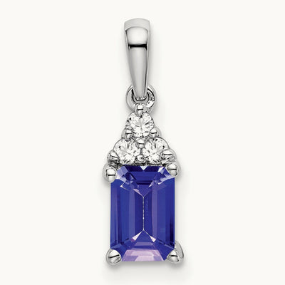 Emerald-shape Tanzanite and Diamond Pendant, 14K White Gold