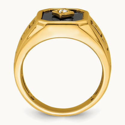 Onyx and Diamond Greek Key Design Mens Ring, 14K