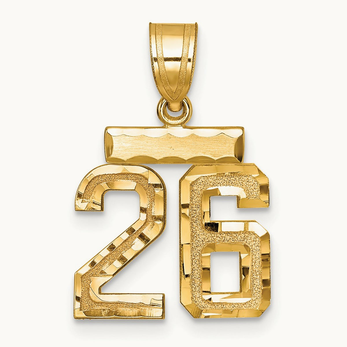 Small Brushed Diamond-cut Number 26 Charm, 14K