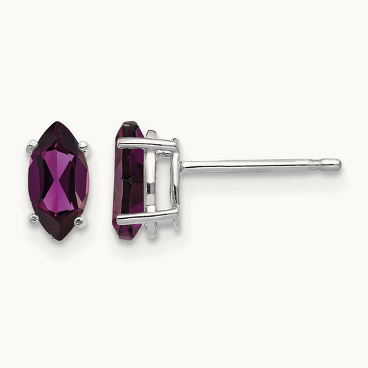 7x3. Rhodolite Garnet Marquise Stud Earring, 5mm, 14K White Gold
