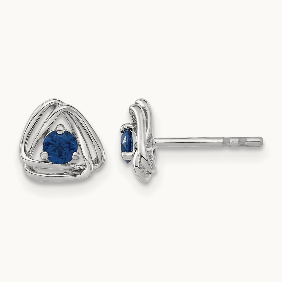 Created Sapphire Post Earrings — 14K White Gold
