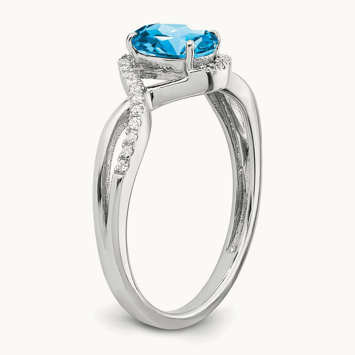 Oval Blue Topaz and Diamond Twist Ring, 14K White Gold