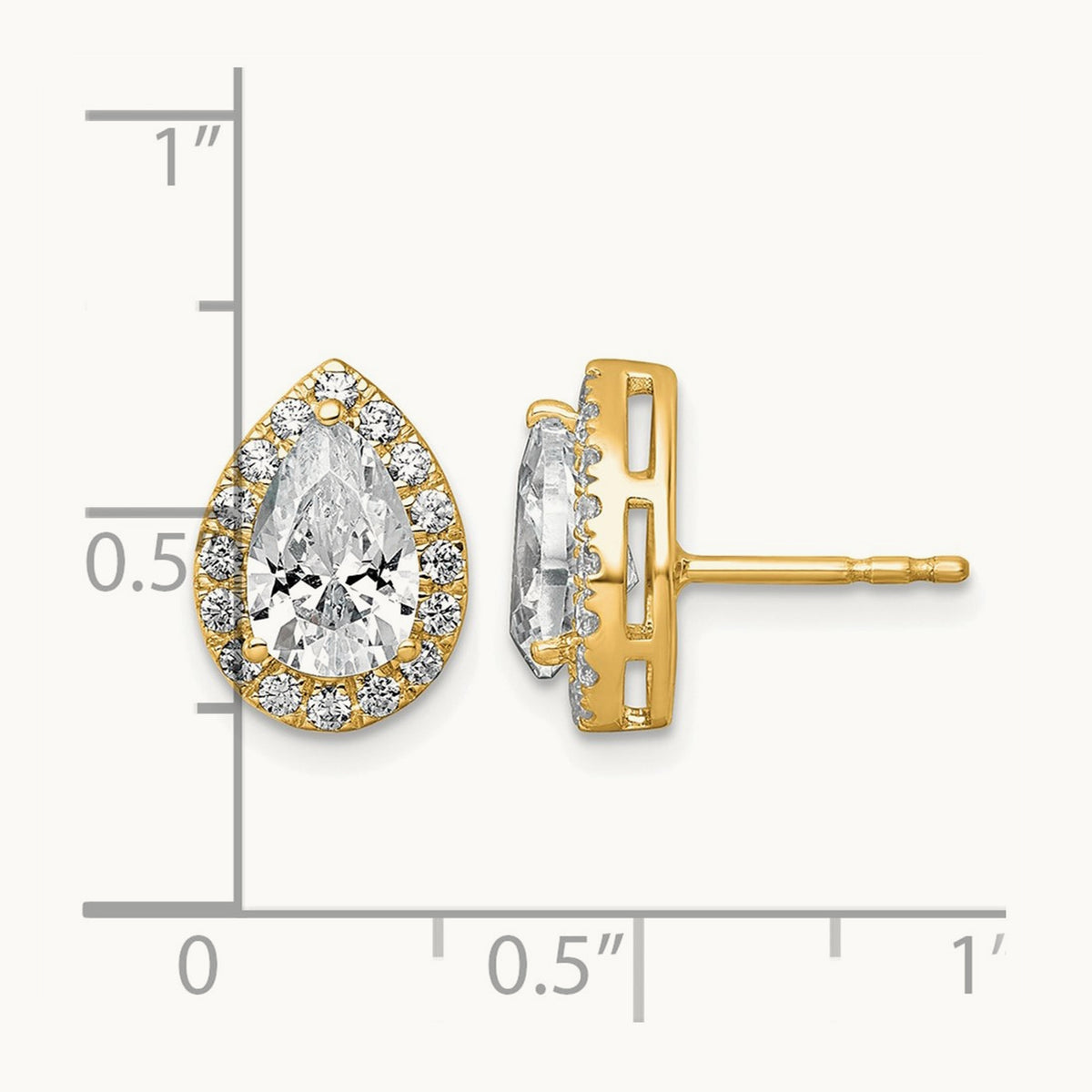 Pear Halo Post Earrings, 1.25-6.75 ct tw Lab-Grown Diamond — 2 3/8 ct, VS (Best), 14K Yellow Gold