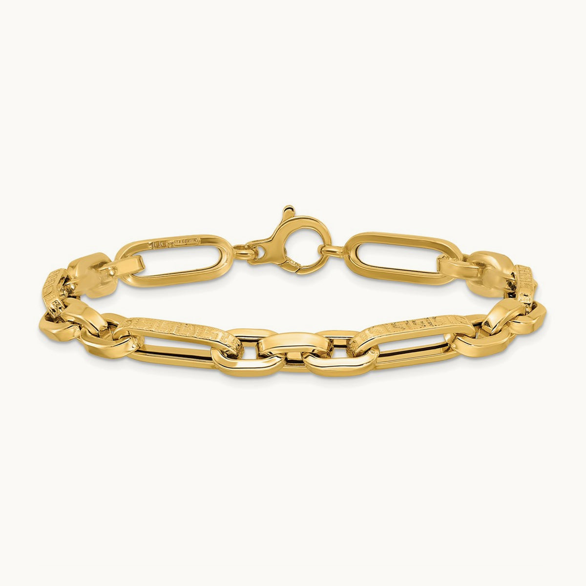 Polished and Textured Design Fancy Link Bracelet, 14K