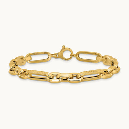 Polished and Textured Design Fancy Link Bracelet, 14K