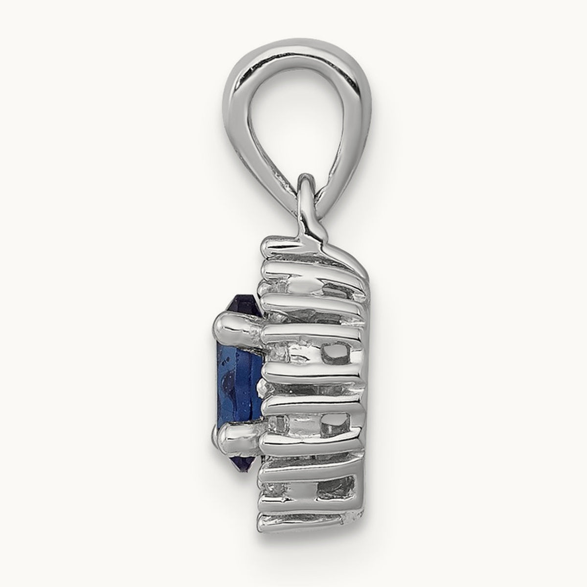 Diamond and .32 Sapphire Oval Halo Pendant, 14K White Gold