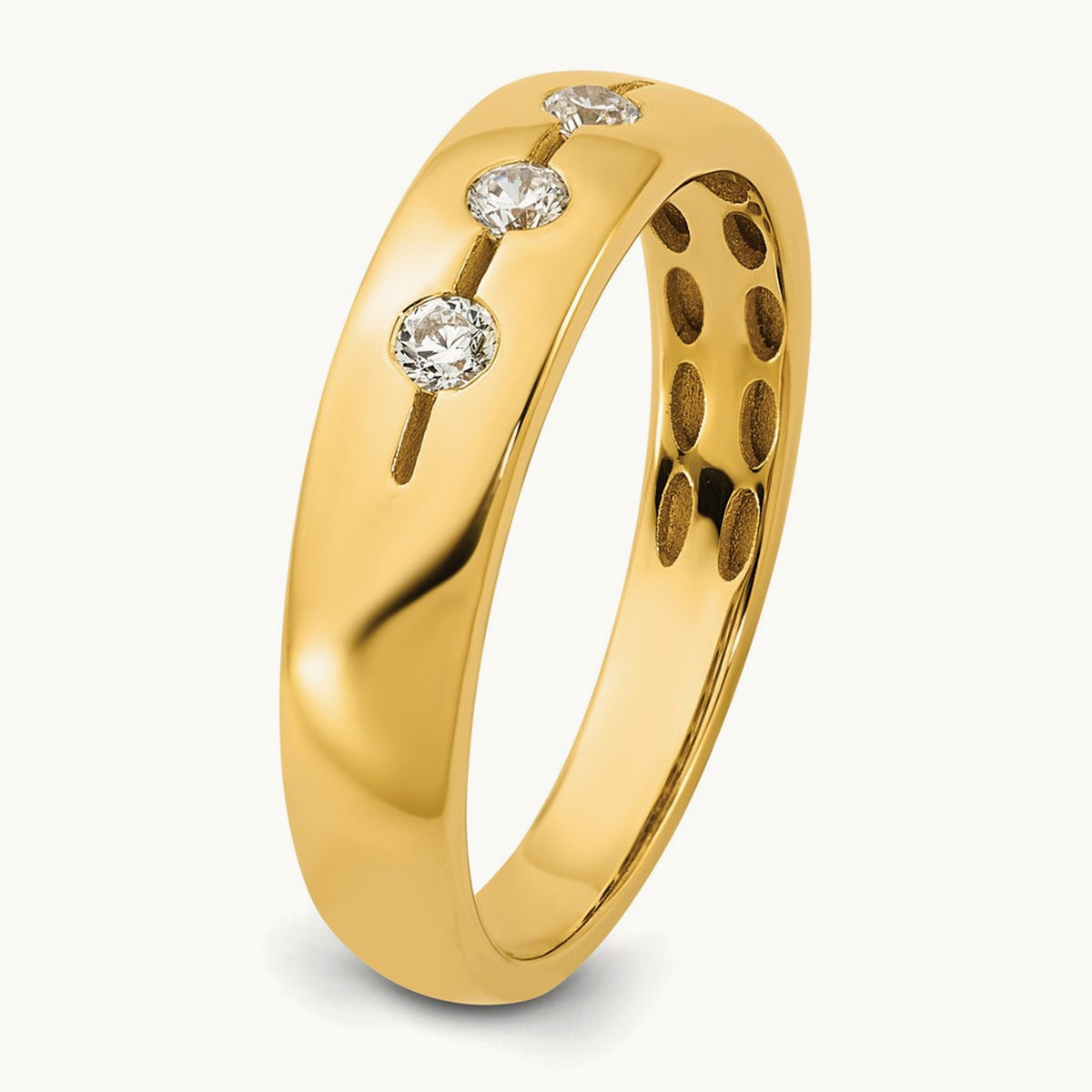 IB Goodman Mens Polished Complete 3-Stone 1/6ct Diamond Ring, 14K Yellow Gold