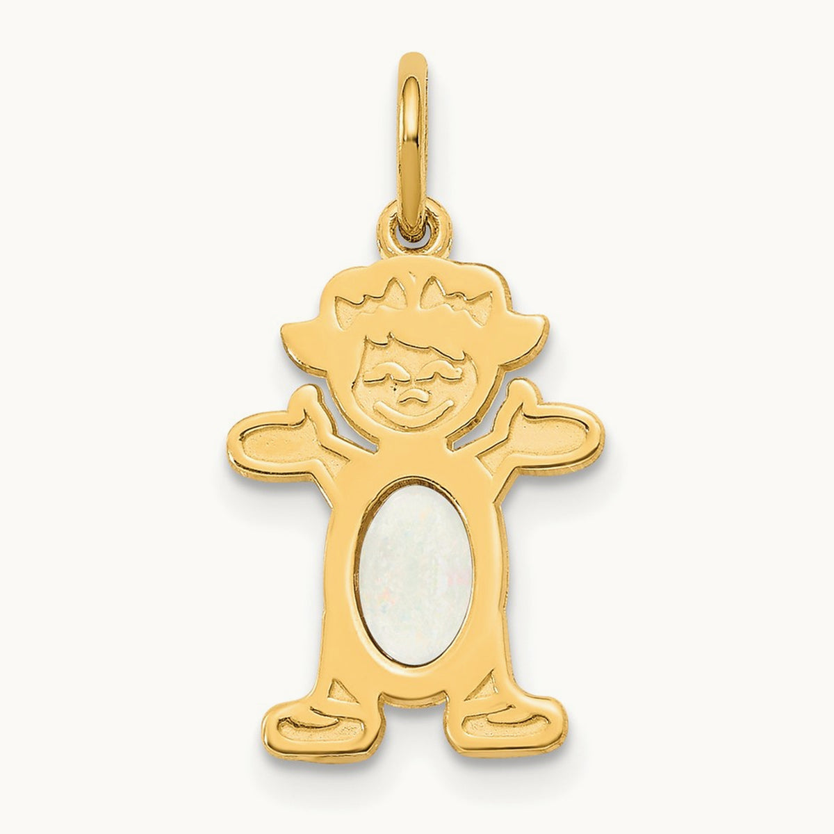 Girl 6x4 Oval Genuine Opal-October — 14K Yellow Gold