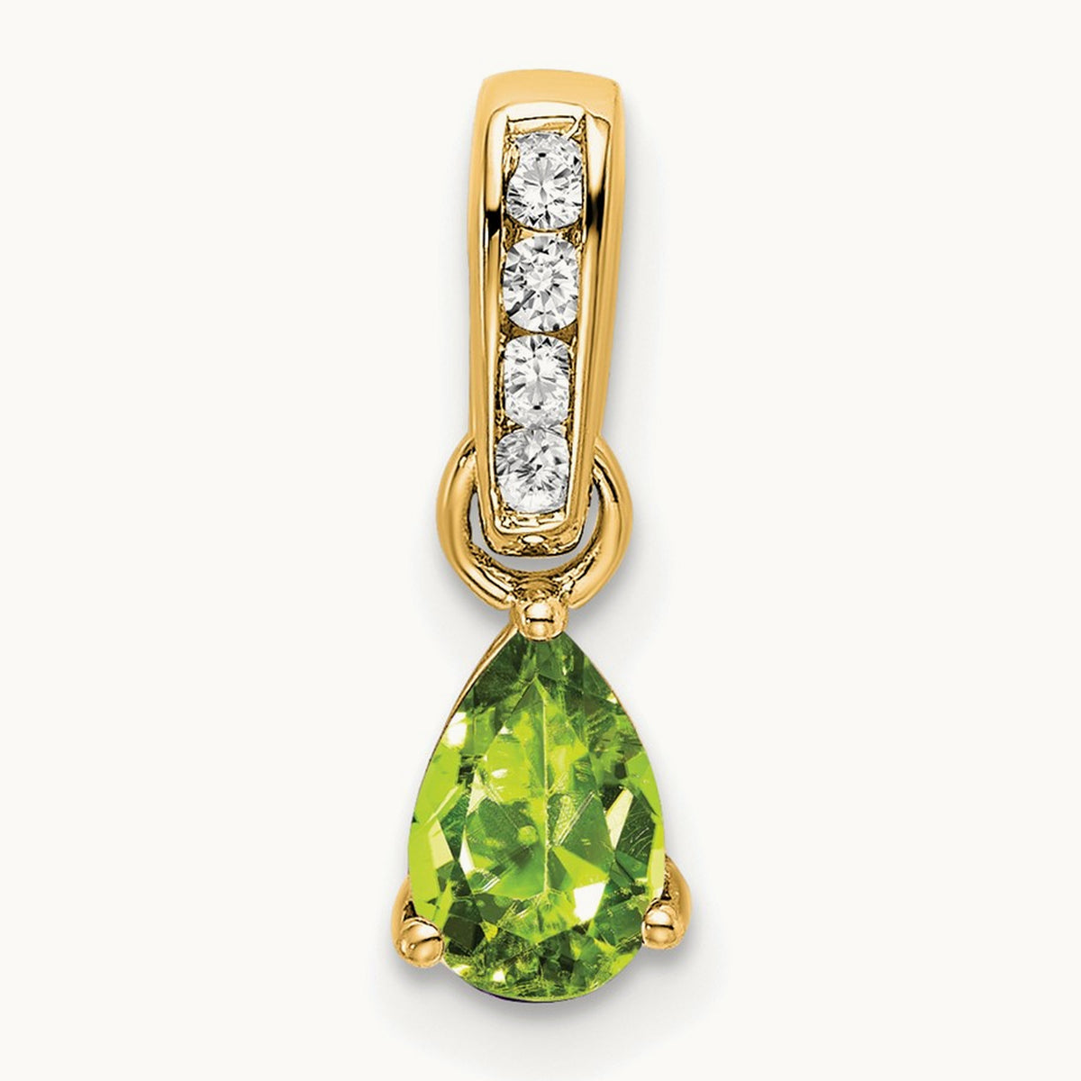 Pear Peridot and Diamond Pendant — 14K Yellow Gold