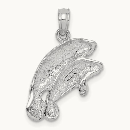 Polished Double Manatee Pendant in 14K White Gold