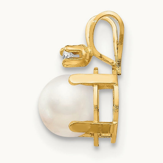 Diamond & Freshwater Cultured Pearl Birthstone Pendant — 14K Yellow Gold