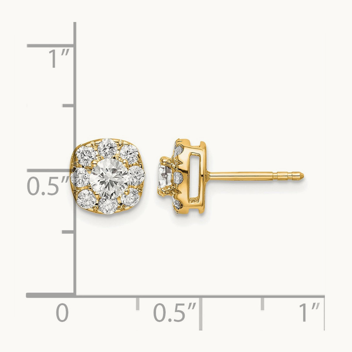 Cushion Halo Post Earrings, 0.25-1.00 ct tw Lab-Grown Diamond — 1 ct, 14K Yellow Gold