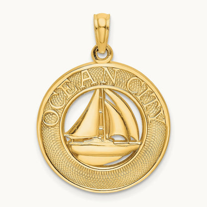 OCEAN CITY w/ Sailboat Charm, 14K