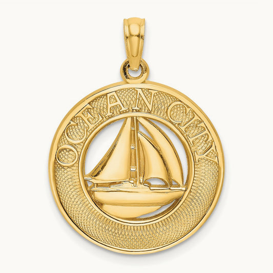 OCEAN CITY w/ Sailboat Charm, 14K