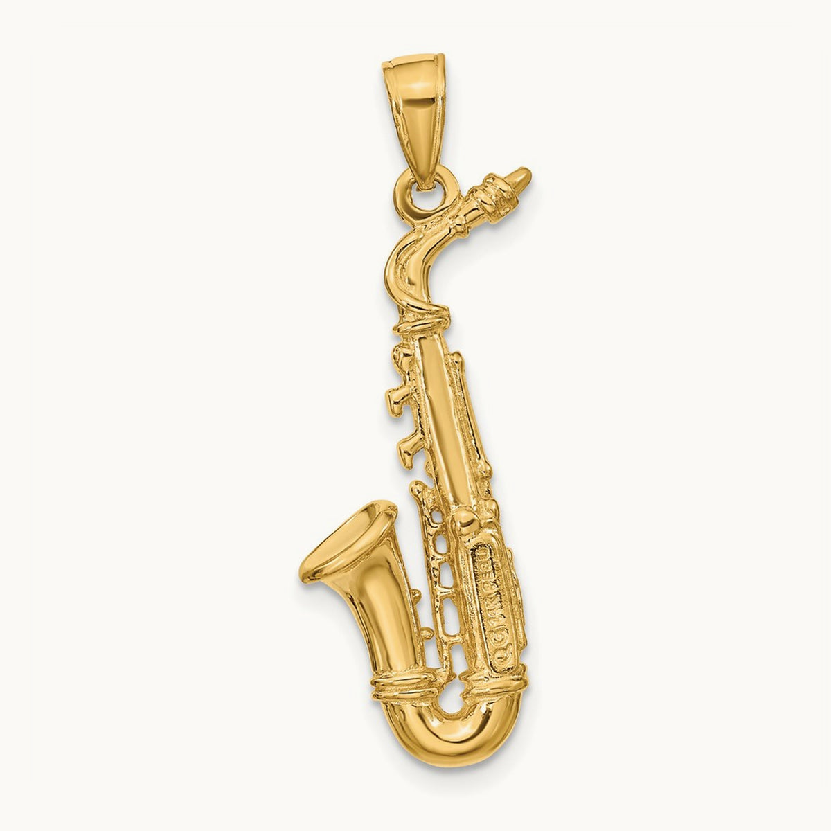 Solid Polished 3-D Saxophone Pendant, 14K