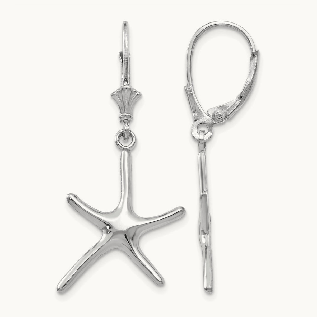 Dancing Starfish Leverback Earrings — 14K White Gold