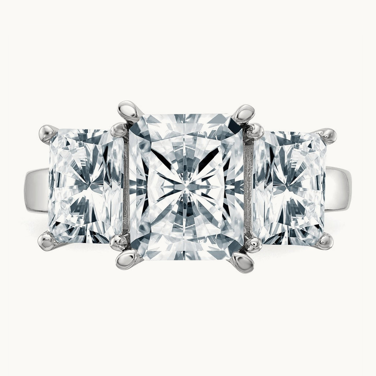 Octagon Radiant 3-Stone Engagement Ring Mounting — 14K White Gold