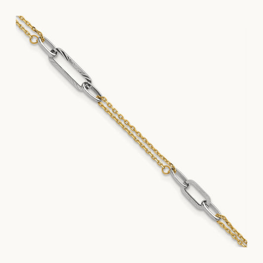 Polished and D/C 6.5in w.75in ext Bracelet, 14K Two-tone