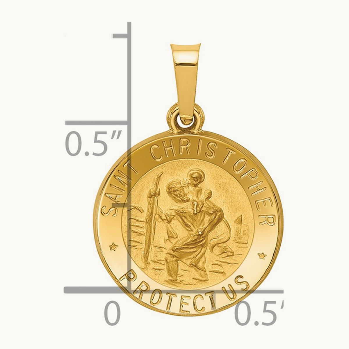 Polished and Satin St. Christopher Medal Hollow Pendant, 14K