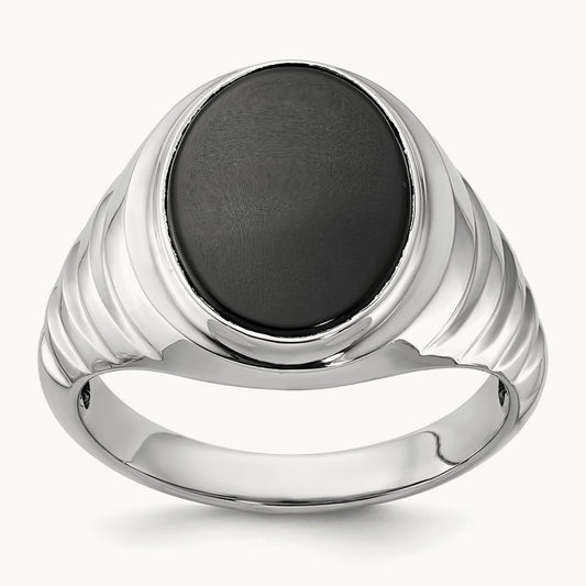 IBGoodman Men's Oval Onyx Complete Ring, 14K White Gold