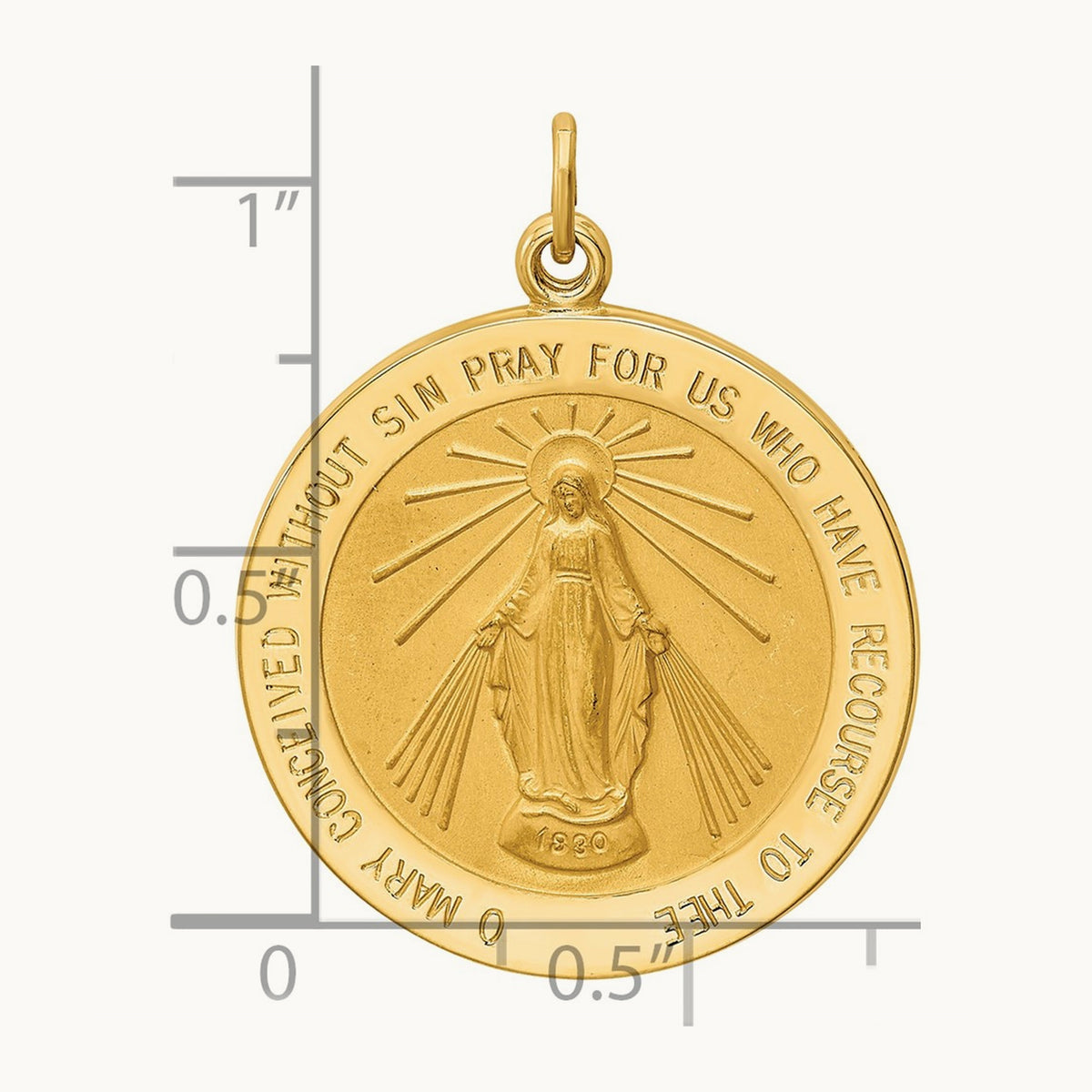 Solid Polished/Satin Round Miraculous Medal, 14K