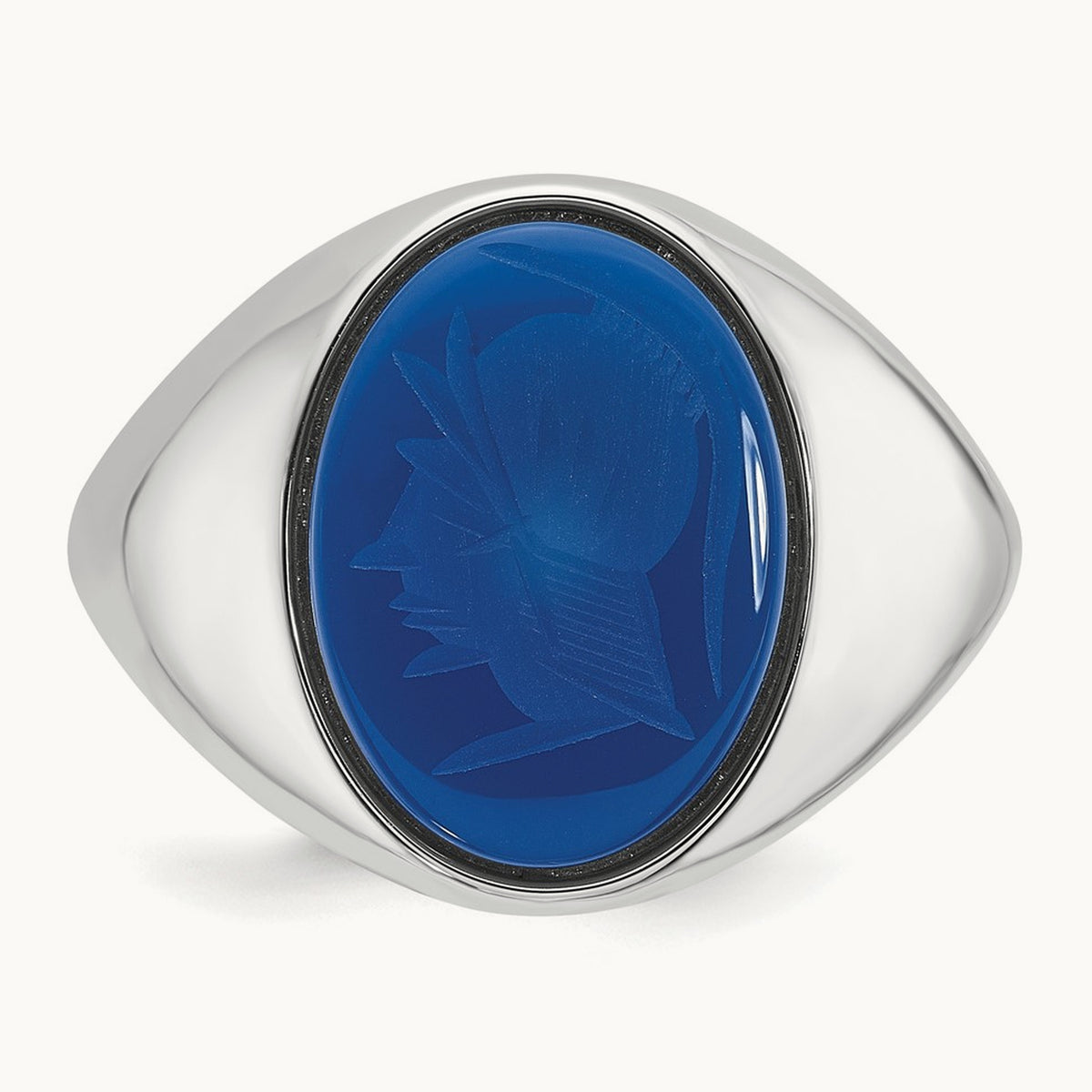 IBGoodman Men's Blue Agate Intaglio Complete Ring, 14K White Gold