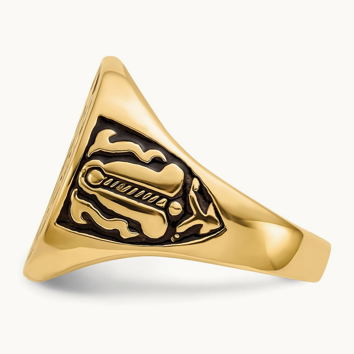 Men's Polished and Grooved with Black Enamel Masonic Ring, 14K