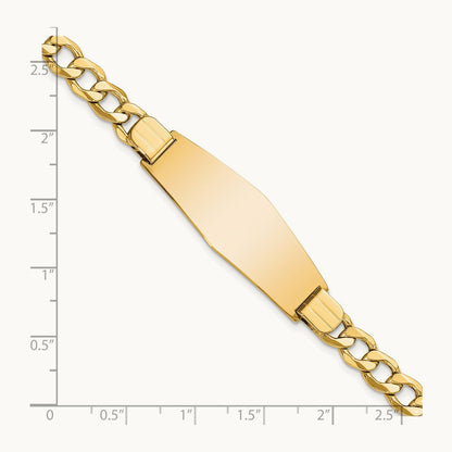 Semi-solid Soft Diamond Shape Curb Link ID Bracelet, 14K