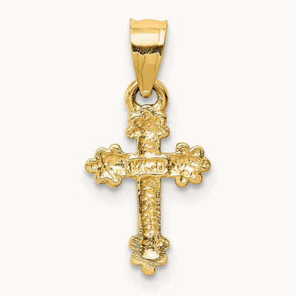 Tiny Budded Cross Charm, 14K