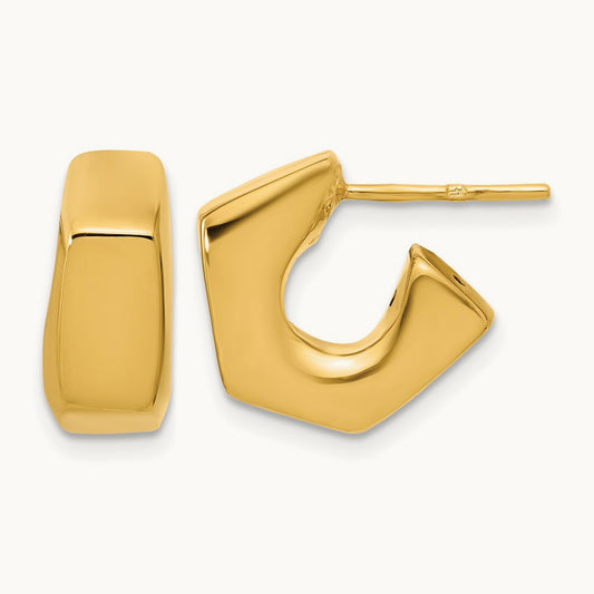 Polished Hollow J-Hoop Post Earrings, 14K — Leslie's