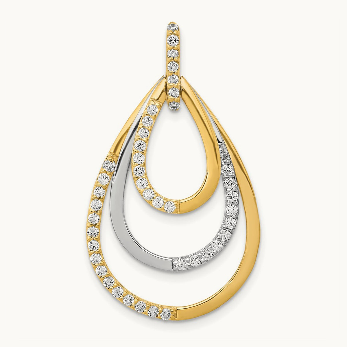 Polished 1/2ct. Diamond Triple Teardrop Pendant, 14K Two-tone