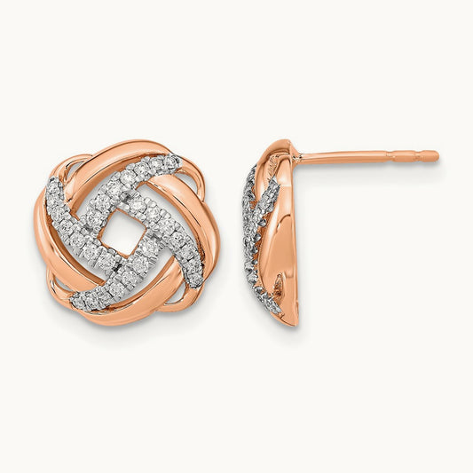 Polished Diamond Love Knot Post Earrings, 14K Rose Gold