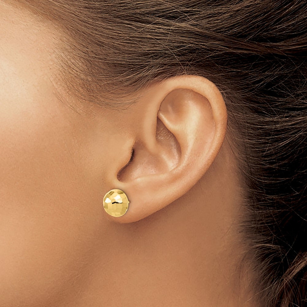 Polished Diamond-cut Button Post Earrings — 14K Yellow Gold