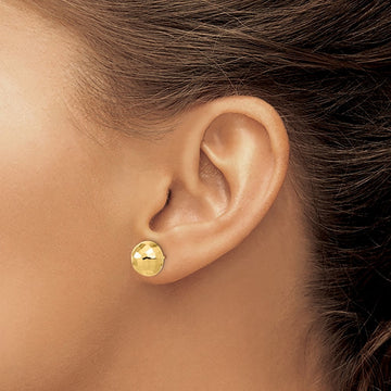 Polished Diamond-cut Button Post Earrings — 14K Yellow Gold