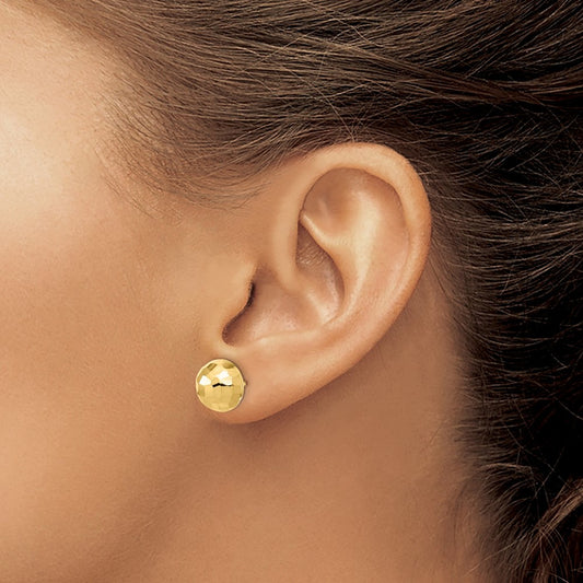 Polished Diamond-cut Button Post Earrings — 14K Yellow Gold
