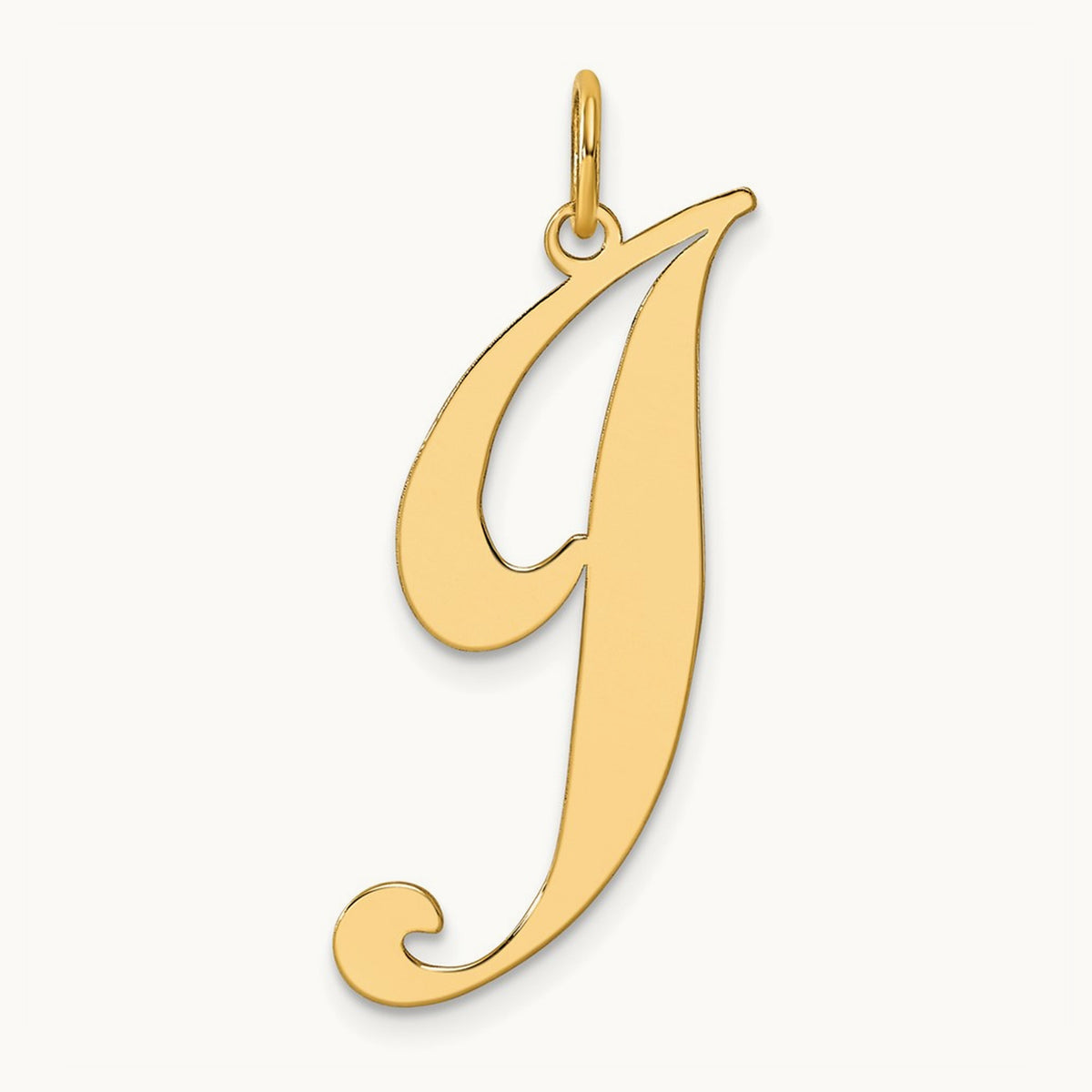 Large Fancy Script Initial Charm — 14K Yellow Gold, J
