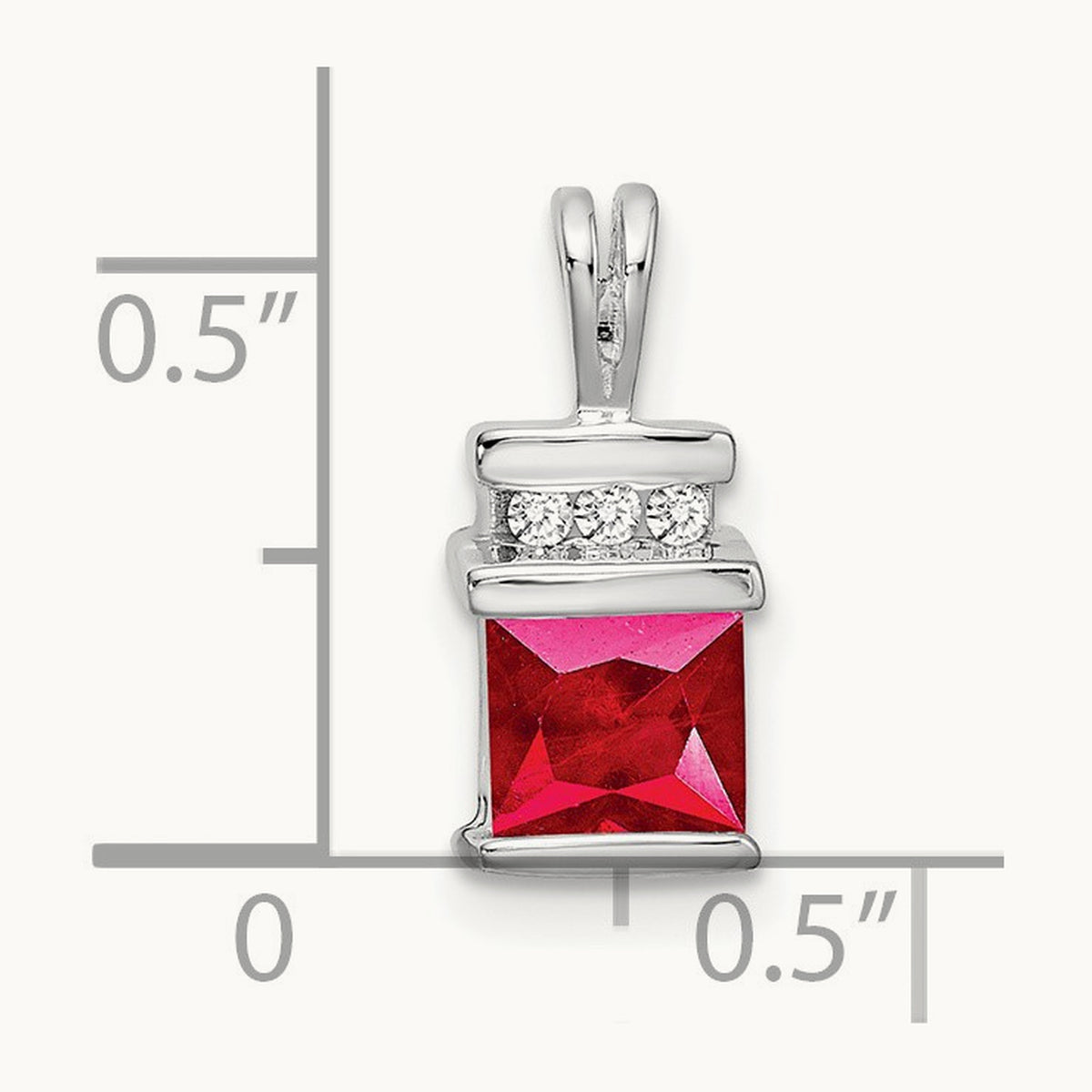 Square Ruby and Diamond Pendant, 14K White Gold