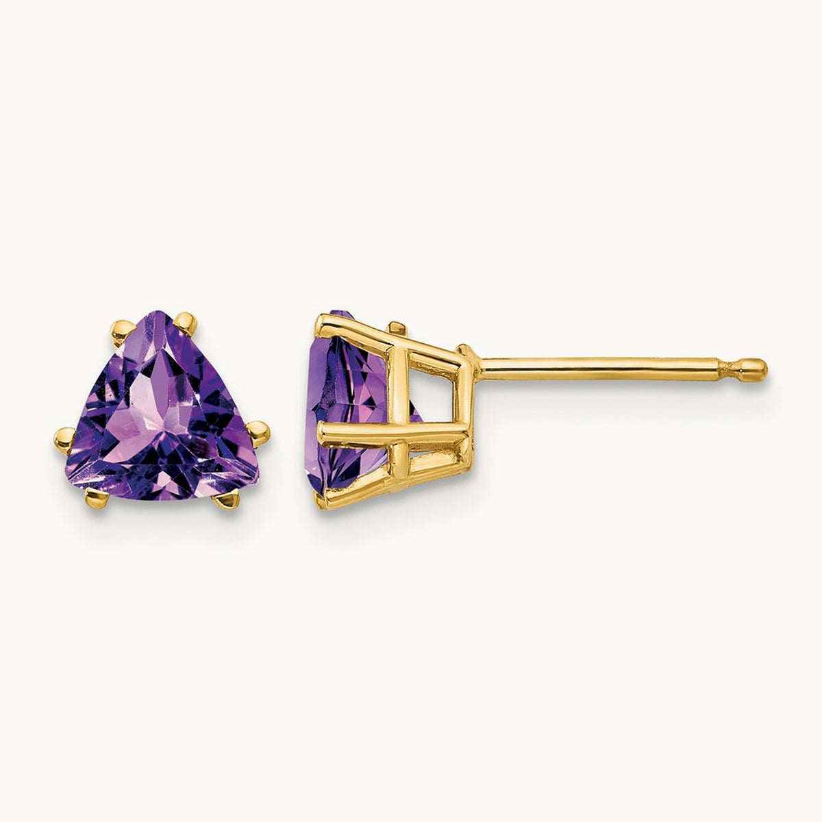 Trillion Amethyst Earrings, 6mm, 14K