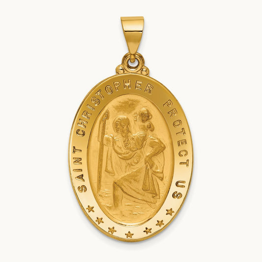 Saint Christopher Medal Pendant — 18K Yellow Gold, 37.5mm