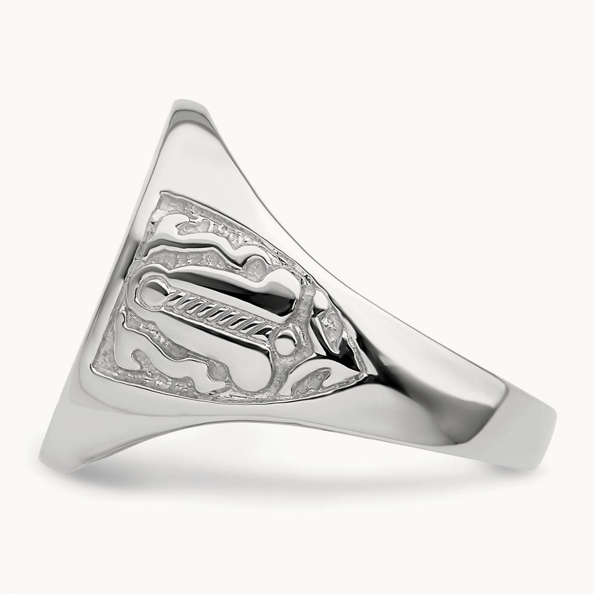 Men's Polished and Grooved (No Enamel) Masonic Ring, 14K White Gold