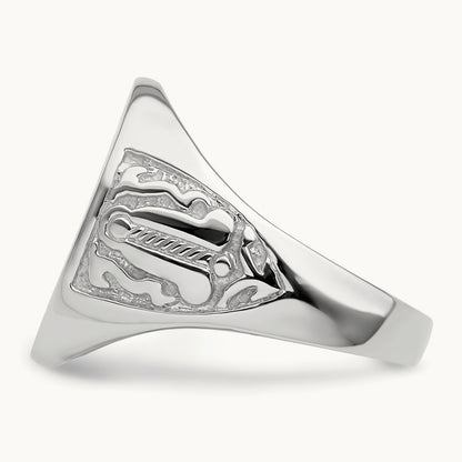 Men's Polished and Grooved (No Enamel) Masonic Ring, 14K White Gold