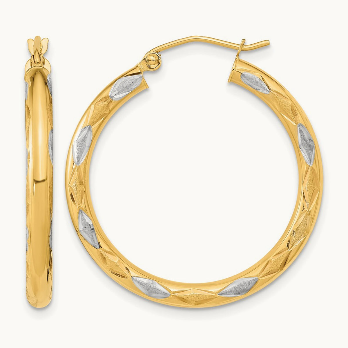 Polished Satin and Diamond-cut Hoop Earrings — 31.75mm