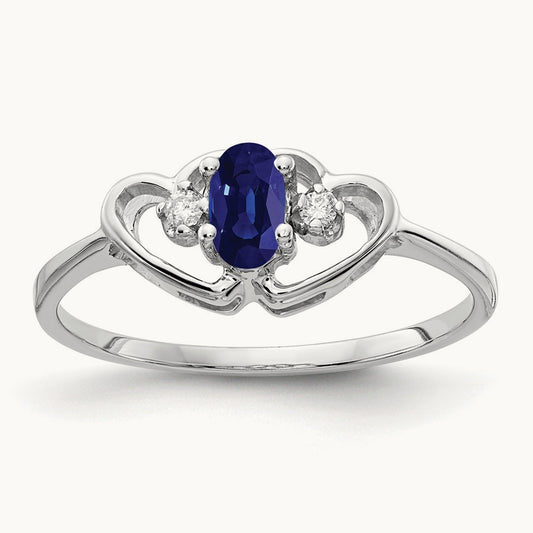 5x3mm Oval Sapphire AA Diamond ring, 14K White Gold