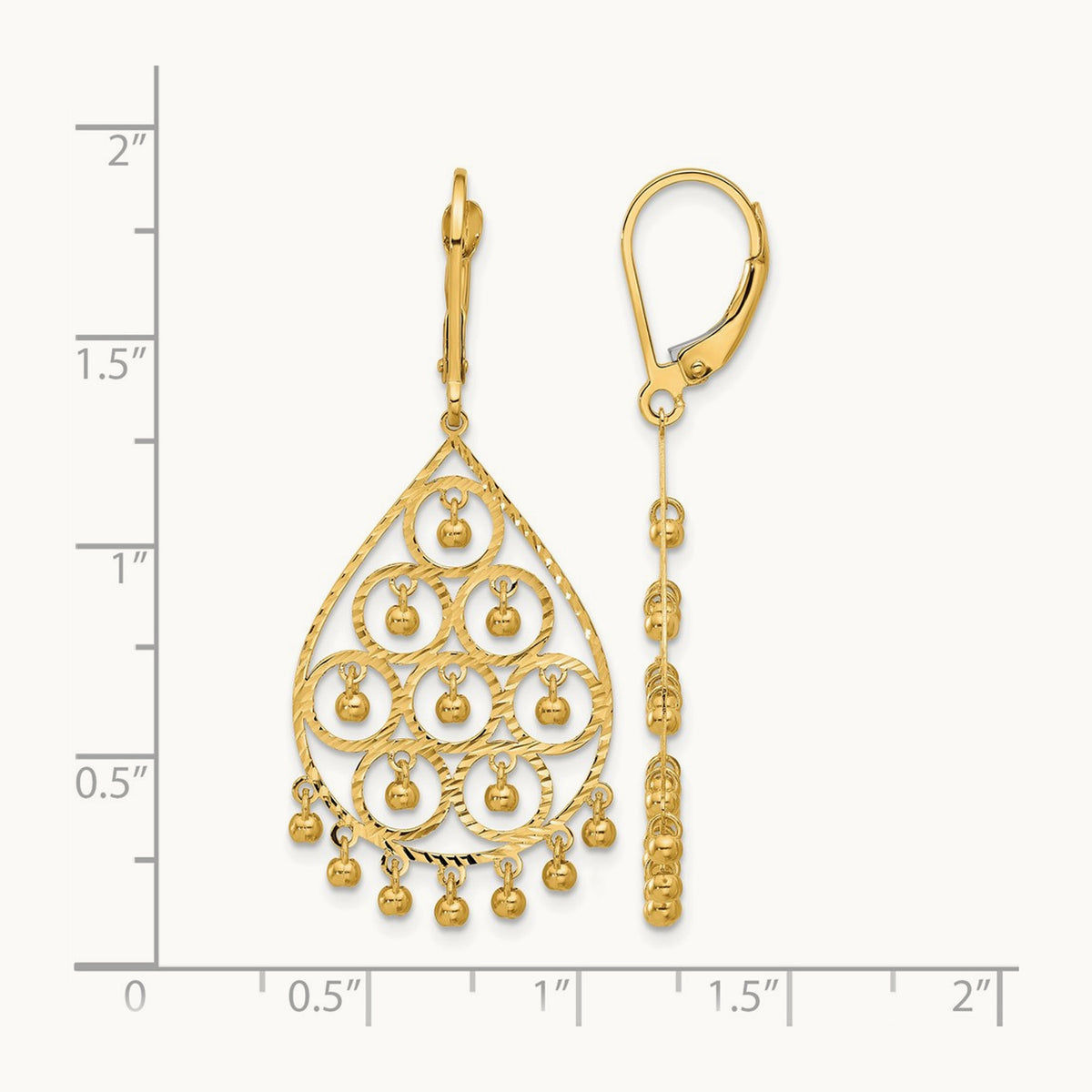 Polished and Diamond-cut Chandelier Style Dangle Earrings, 14K