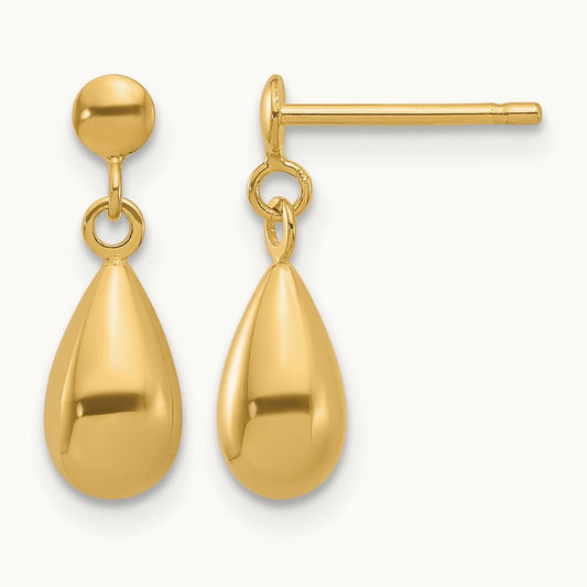 Polished Teardrop Dangle Earrings — 14K Yellow Gold